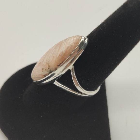 Semi Precious Pink Stone Silver Ring - Picture 3 of 8